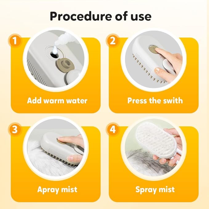 3-In-1 Rechargeable Steamy Cat Brush, Deep Cleaning & Hair Removal System with Rotating Handle, 360° Massage for Cats & Dogs (White)