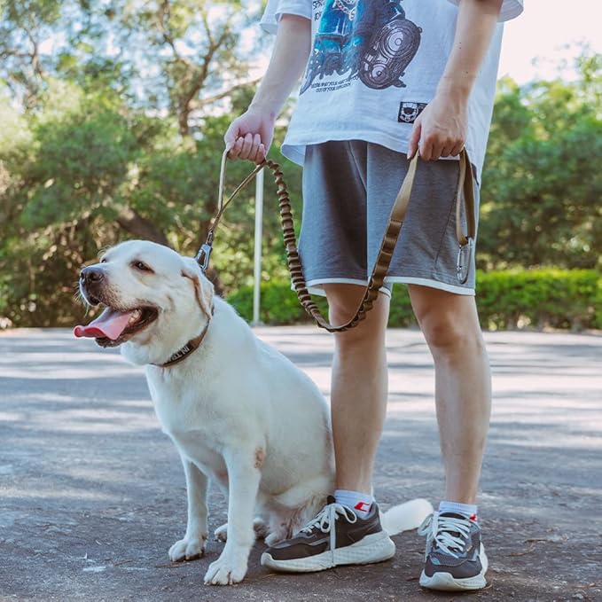 EXCELLENT ELITE SPANKER Tactical Bungee Dog Leash Military Adjustable Dog Leash Quick Release Elastic Leads Rope with 2 Control Handle(Coyote Brown)