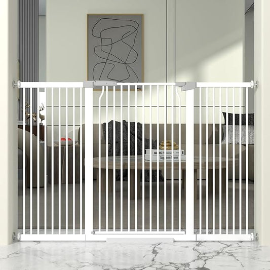 41" Extra Tall Cat Gate for Doorway, 60.3-62.9'' Metal Pet Baby Safe Gate, Extra Wide Pressure Mounted Child Door with Expansion Kit, No Drilling Baby Gate Indoor, No Climb Proof Gate, White