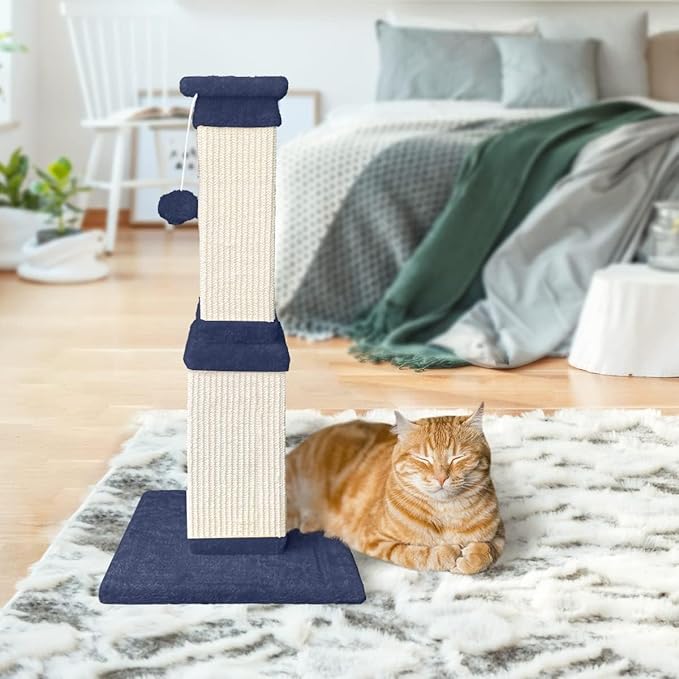 AGYM Cat Scratching Post, 32 Inch Cat Scratch Post for Cats and Kittens, Protect Your Furniture and Exercise Cats, Nature Sisal Modern Cat Scratcher for Indoor Cats, Blue