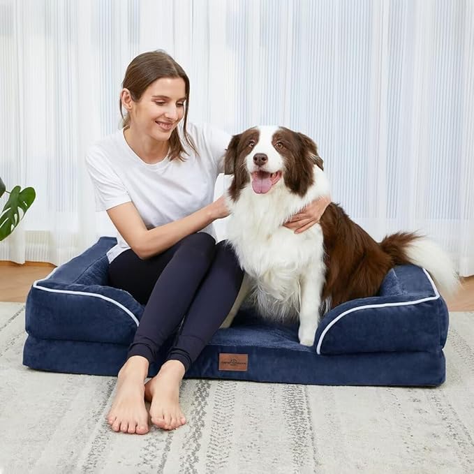 Comfort Expression PV Washable Jumbo Dog Bed for Extra Large Dogs, Waterproof Orthopedic Dog Beds, Jumbo Breed Pet Sofa Couch with Removable Cover & Non-Slip Bottom(Navy Blue)