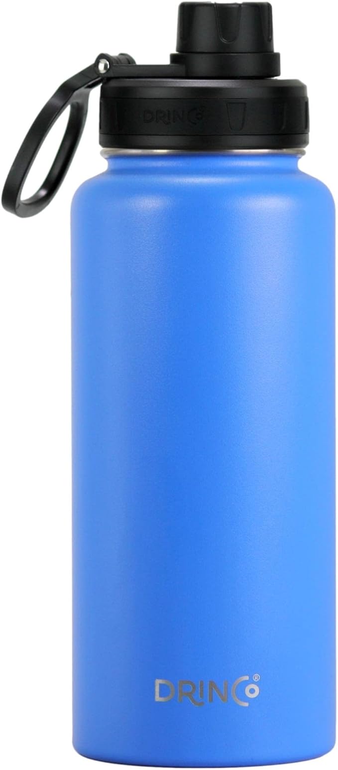 DRINCO Stainless Steel Water Bottle Spout Lid Vacuum Insulated Double Wall Water Bottle Wide Mouth (40oz 32oz 22oz 18oz 14oz) Leak Proof Keep Cold Sport Camping Hiking (32 oz, 32oz Royal Blue)