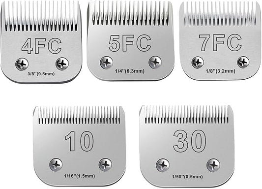 5PCS Dog Grooming Blades Compatible with Andis,Oster A5,Wahl km10 Dog Clippers,Detachable Dog Clipper Replacement Blade for Dog Cat Horse Animal,Size:5PCS -#10+30+4FC+5FC+7FC