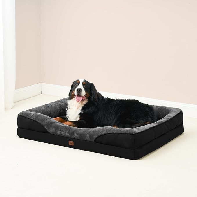 EHEYCIGA Memory Foam XL Dog Bed for XLarge Sized, Extra Large Orthopedic Dog Sofa with Sides and Waterproof Liner, Washable Bolster Pet Bed Couch with Removable Cover, 42x30x7.5 Inch, Grey/Black