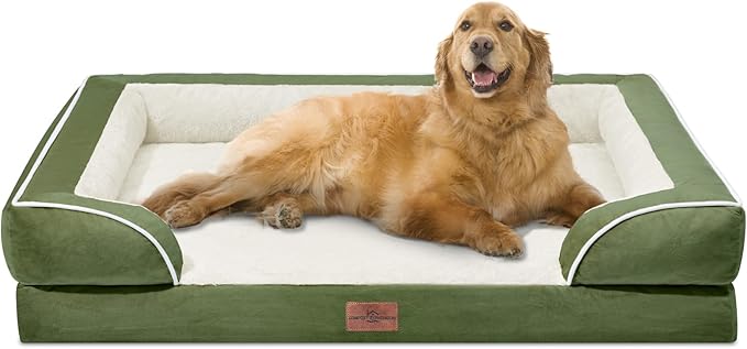 Comfort Expression Orthopedic Bolster Dog Beds Extra Large, XL Dog Beds Waterproof Dogs Beds, Washable Dogs Beds Sofa with Removable Cover & Non-Slip Bottom(X-Large,Light Green)