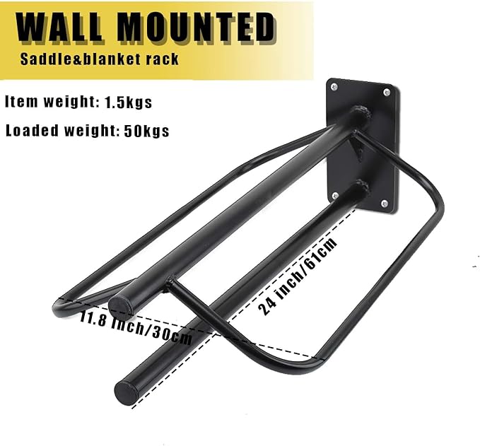 4 Pack Saddle Rack with Pad Bar,Heavy Duty Wall Mounted Saddle Stand Saddle Pad Rack for English Western Saddles Horses Blanket,Black