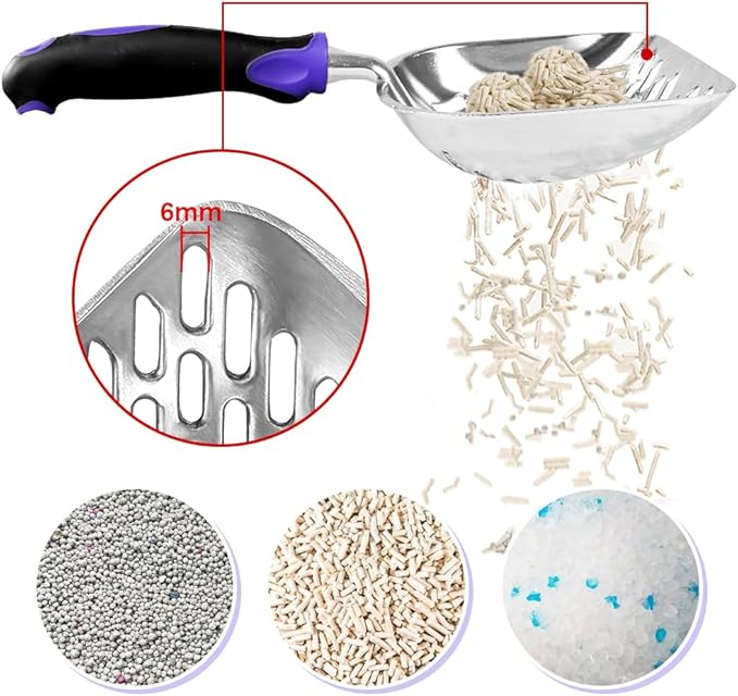 Cat Litter Scoop-Metal Cat Scooper-Long Handle Scoop,Cat Scooper-Poop Sifting-Mesh Shovel-Suitable for Cat Litter Box (Purple)