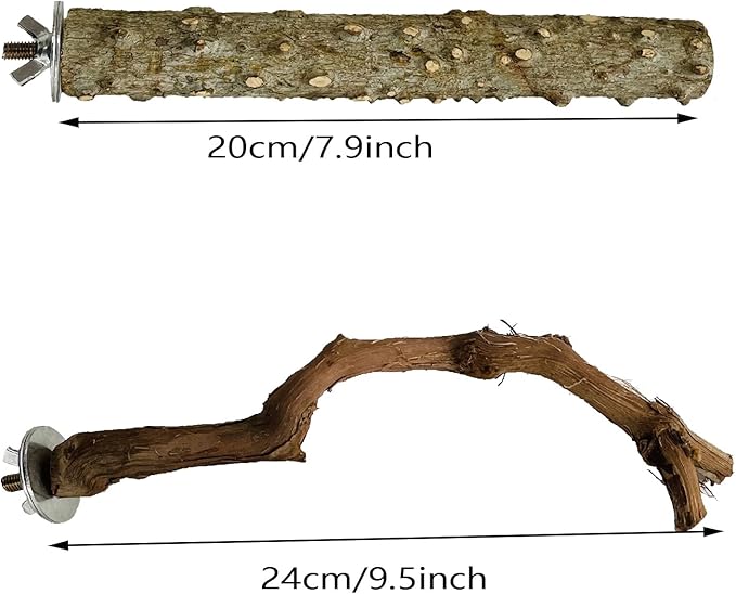 Allazone 5 PCS Natural Wooden Parrot Stand Bird Perch Stand Grape Stick Hanging Multi Branch Perch for Parrots, Bird Cage Accessories