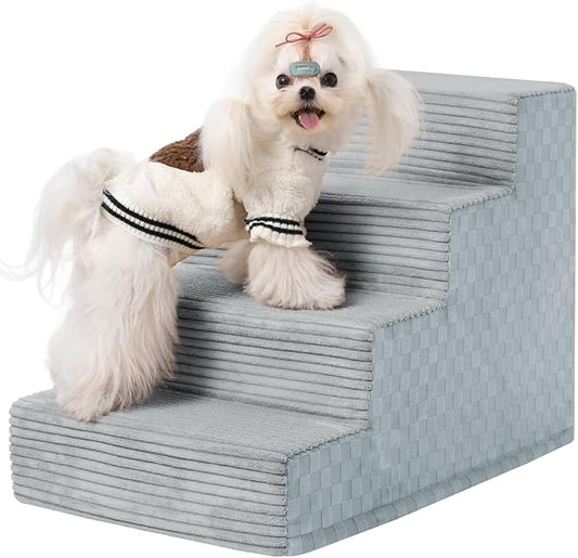 Dog Stairs for Small Dogs,17.5" H,4-Step Dog Steps for Bed and Couch with High Density Foam,Non-Slip Pet Steps for Doggy and Cat,Pet Stairs with a Washable Cover,Grey