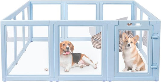 Clear Acrylic Dog Playpen,Transparent DIY Dog Pen,Easy Assembly and Disassembly,Indoor and Outdoor Use,Simple Cleansing Fence (Sky Blue, 60CM, 10 Panel)