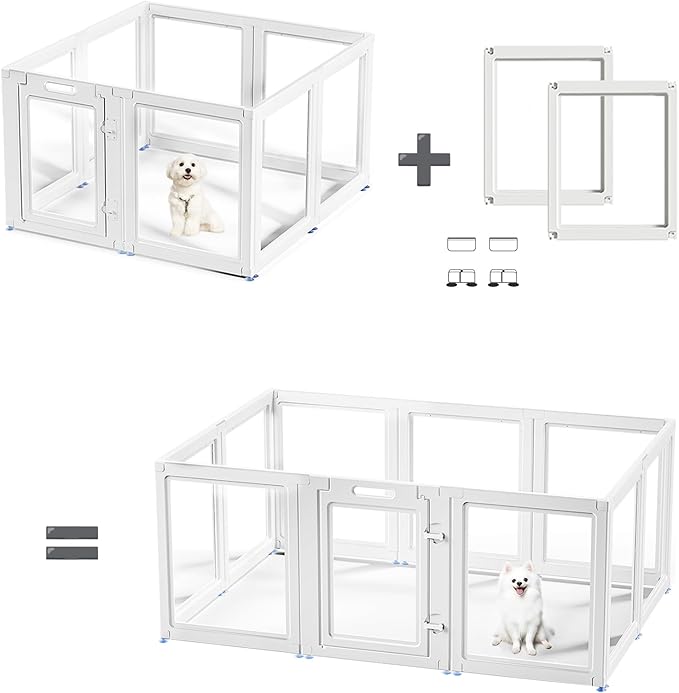 Acrylic Dog Playpen Suitable for Expanding Clear Dog Playpen Includes 2 I-Type Connectors and 2 Suction Cup Bases（23.6", 2PCS