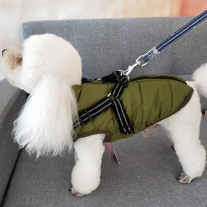 HDKUW Small Dog Jacket, Small Dog Coat Harness Winter Warm Vest Jacket Waterproof Cotton Costume for Puppy Small Dogs (2XL, Green)