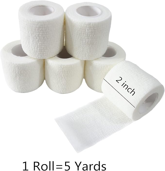 6 Pack 2" x 5 Yards Self Adhesive Bandage Wrap Breathable Cohesive Vet Wrap for Pets, Elastic Self-Adherent Tape for Sports, Wrist, Ankle (White)