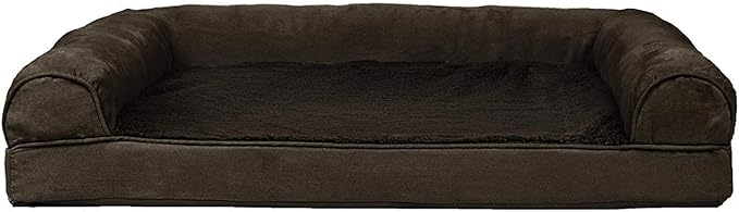 Furhaven Cooling Gel Dog Bed for Large/Medium Dogs w/ Removable Bolsters & Washable Cover, For Dogs Up to 55 lbs - Plush & Suede Sofa - Espresso, Large