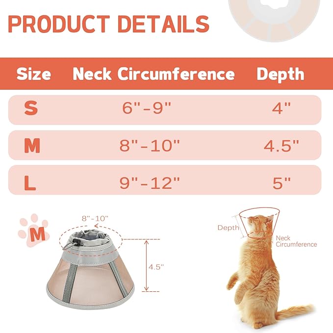 Cat Cone Collar Soft, Cat Recovery Collar for Large Medium Small Cats Kittens, Pet Cone Alternative After Surgery