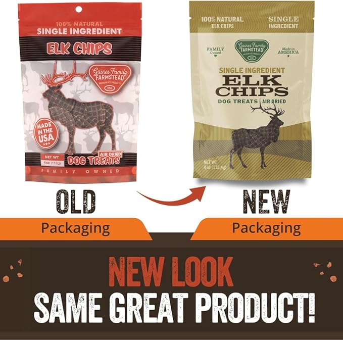 Gaines Family Farmstead Elk Chips for Dogs – 4 oz, Natural Single-Ingredient Dog Treats, High-Protein Rawhide-Free Chews, Healthy Grain-Free Snacks, Made in USA
