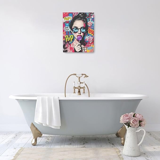 Fashion Women Wall Art Glam Modern Artwork for Girls Banksy Street Graffiti Pop Art Canvas Pictures Painting Print Framed Decorations Gifts for Bedroom Living Room Office 16"x20"