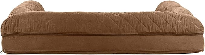 Furhaven Cooling Gel Dog Bed for Large Dogs w/ Removable Bolsters & Washable Cover, For Dogs Up to 95 lbs - Quilted Sofa - Toasted Brown, Jumbo/XL