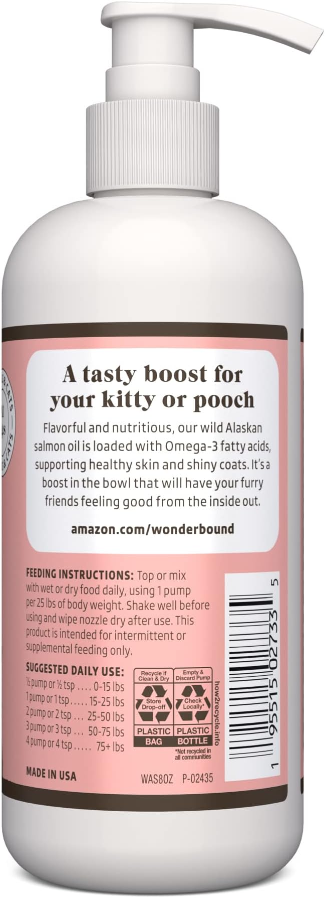 Amazon Brand - Wonder Bound Wild Alaskan Salmon Oil - Skin and Coat Support, Omega 3 Supplement for Dog and Cat , 8 fl oz