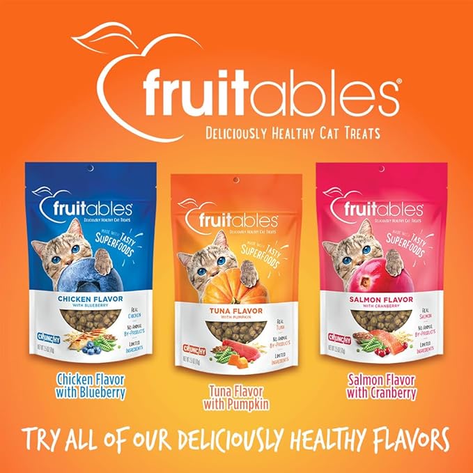 Fruitables Cat Treats, Healthy Treats for Cats, Low Calorie and Packed with Protein, Crunchy Biscuits, Free of Wheat, Corn and Soy, Made with Real Tuna and Pumpkin, 30oz