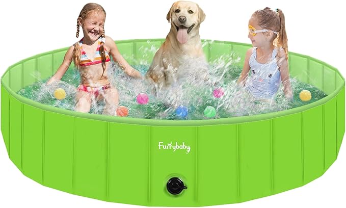 Furrybaby Dog Pool, Foldable Dog Pools for Large Dogs Portable Kiddie Pool Pet Doggie Wading Swimming (Green 63'') Indoor and Outdoor