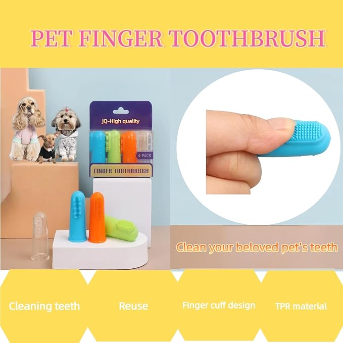 4 Pack Pet Tooth Brushing Kit – Extra Soft Finger Toothbrushes for Cats & Dogs Gentle Plaque & Tartar Removal, Freshens Breath Pain-Free Teeth Cleaning for Small to Large Pets