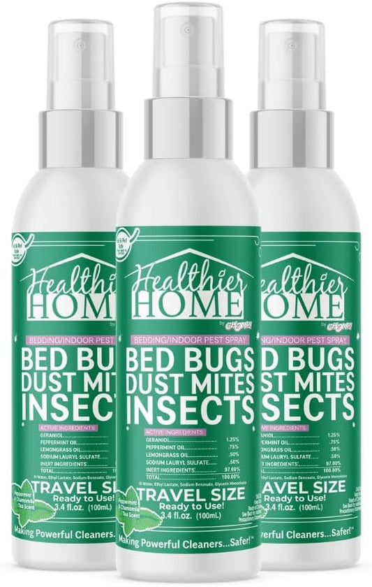 CHOMP! Bed Bug Spray, 3 Pack, Travel Size, Natural, Plant Based Bed Bug Killer, Insect & Pest Control for Home and Hotels for Ants, Bed Bugs, Spiders, Dust Mites, Flys, Peppermint Scent, 3.4 Fl Oz