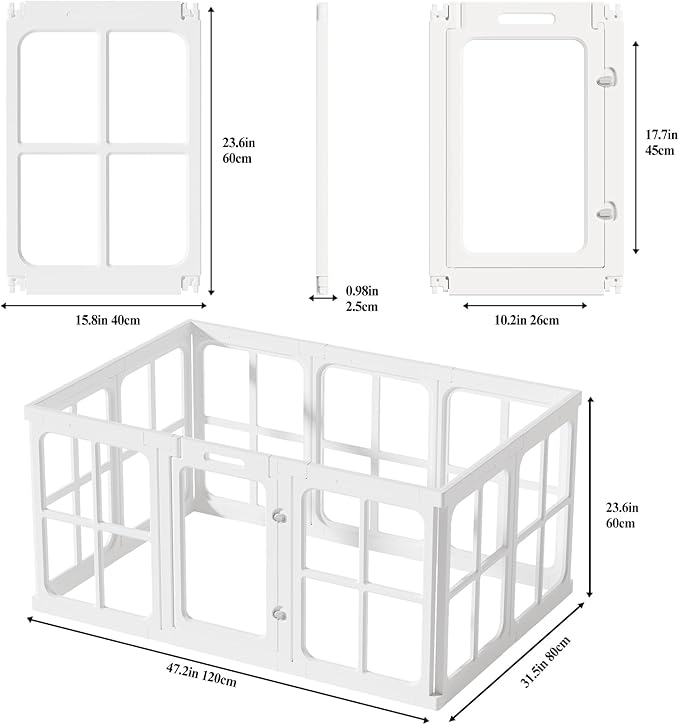 Clear Acrylic Dog Playpen with Door, for Puppy Cat Rabbit Transparent Pet Pen, Dog Playpen Indoor, Dog Fence, Easy Assemble & Cleaning Dog Pen for Small & Medium Dogs (23.6“ Height, 10PCS)
