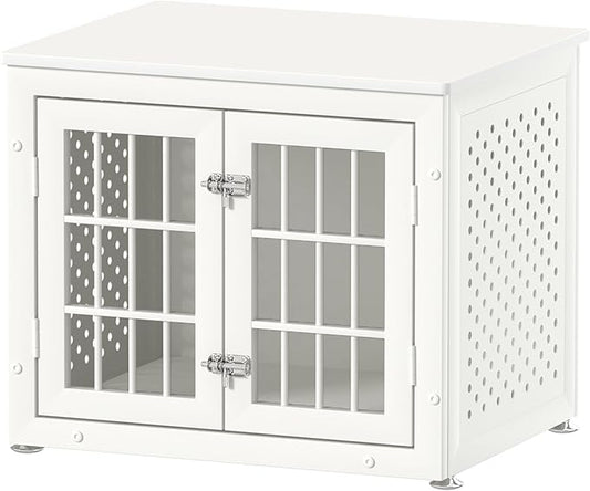 26" Heavy Duty Dog Crate Furniture for Small Dogs, Metal Kennel for High Anxiety Dogs, Chew Proof Pet Cage Indoor, Decorative Dog Kennel End Table, White