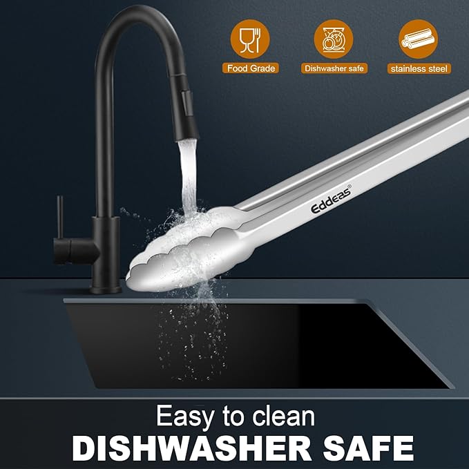 2PCS 9inch Tongs for Cooking - Heat Resistant 600 Degree Kitchen Tongs, Heavy Duty All Metal Food Tongs, Stainless Steel and Non-Slip handle, Salad, Grilling, Barbecue, Dishwasher safe