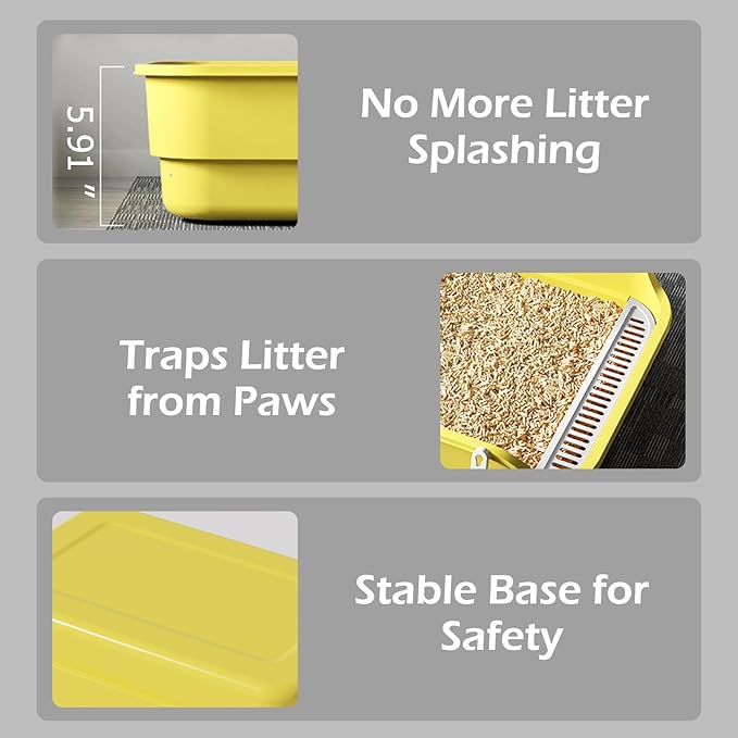 Extea Large Cat Litter Box with High Sides,Cat Boxes for Indoor Cats,Cat Litter Pan for Kitty,Litter Box with Low Entry,Easy to Clean,Anti-Splashing,23.6" x15.7" x6.2" (Grey)