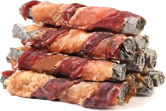 Dog Treats Chicken Duck Wrapped Cod Skin Sticks, Rawhide-Free, Grain-Free Dog Chewy Treats for Healthy Teeth and Coat,Training Treats for Small Medium Large Dogs, 9-10 Counts