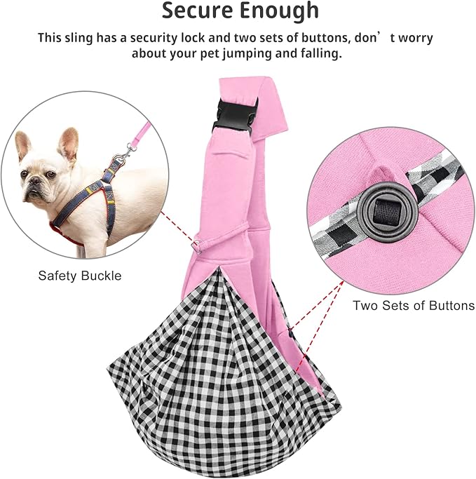 CUBY Dog and Cat Sling Carrier, Hands Free Reversible Pet Papoose Bag, Soft Pouch Adjustable, Suitable for Puppy Cats for Outdoor Travel (Pink, M-Adjustable Strap)