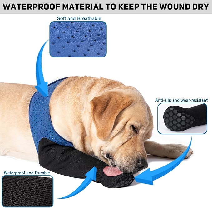 COODEO Dog Socks to Prevent Licking Paws, Healing Boots & Paw Protectors with Non-Slip Bottoms for Wound Protection, Waterproof Sleeve Shoes for Licking（Blue，2XL_Right