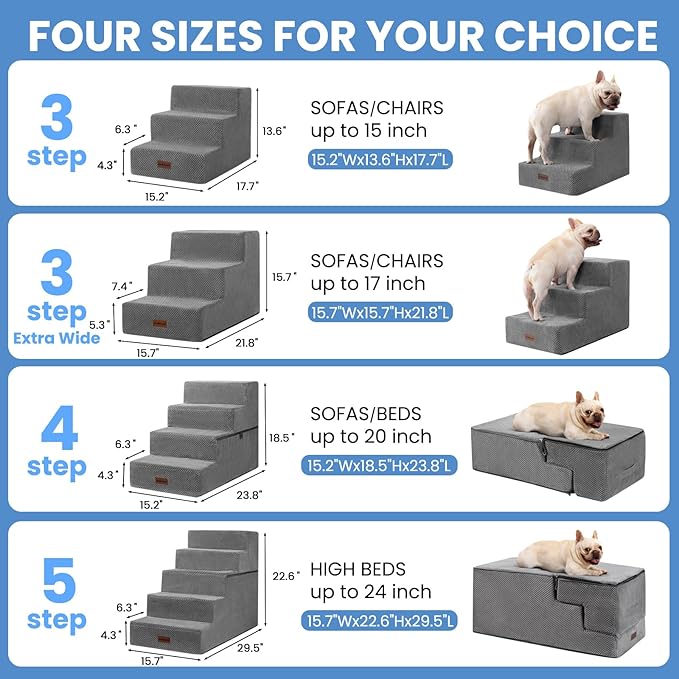 Dog Stairs for Bed 18.5" H, 4-Step Dog Steps for Small Dogs and Cats, Indoor Non-Slip Balanced Pet Stairs are Suitable for Puppy, Older Cat,Gery