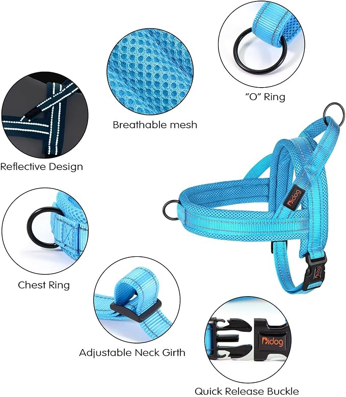 Didog No Pull Dog Harness with Soft Mesh Padded,Reflective & Quick Fit Light Weight Dog Strap Vest Harness,Easy for Walking Training (M:Chest 21-26", Mesh-Blue)