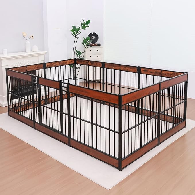 Dog Playpen, 35.4" Height Dog Pen Indoor, Heavy Duty, Safe and Sturdy, Furniture Style Puppy Pen (12 Panels (35.4" High), Mahogany)