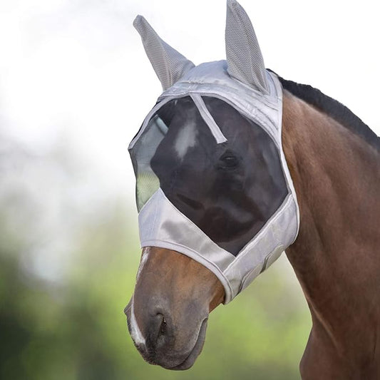 Harrison Howard CareMaster UV-Proof Great Air Flow Fly Mask Standard with Ears Silver/Black Retro