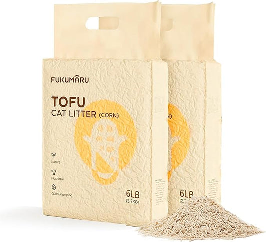FUKUMARU Tofu Cat Litter, 12lb Clumping Litter for Cats, Mixed Corn Pellets, Dust-Free and Easy Clumping, Odour Control, Flushable, Low Residue