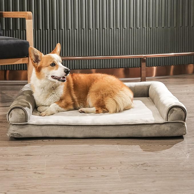Amazon Basics Dog Bed with Cooling Gel Memory Foam, Pressure-Relief Support for Dogs up to 55lbs, Non-Slip Bottom, Machine Washable Cover, Large Sized (36" x 27"), Brown