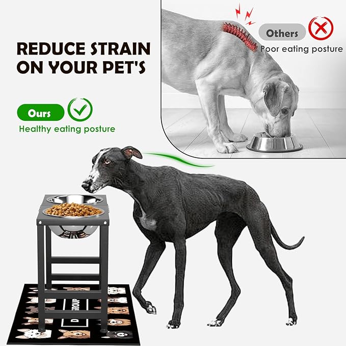 Elevated Dog Bowls for Large Extral Large Breed, Raised Bowl Stand with 2 Stainless Steel Bowls (101oz) and Spill-Proof Mat, 17" Tall Dog Feeder for Extra Large Breeds