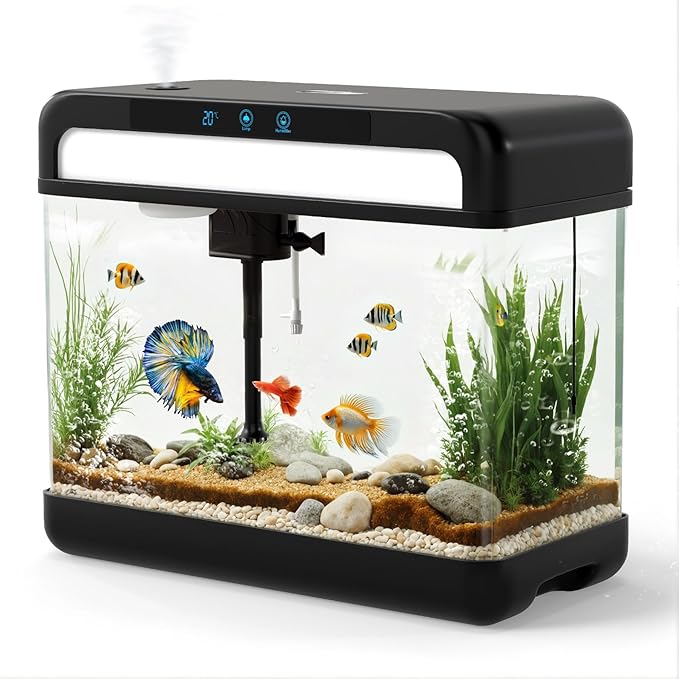 Fish Tank Aquarium 3 Gallon, Smart Aquarium Kits - Silent Water Pump,Self Cleaning System,7 Color Lights,Temperature Display, Aromatherapy, Advanced Filtration