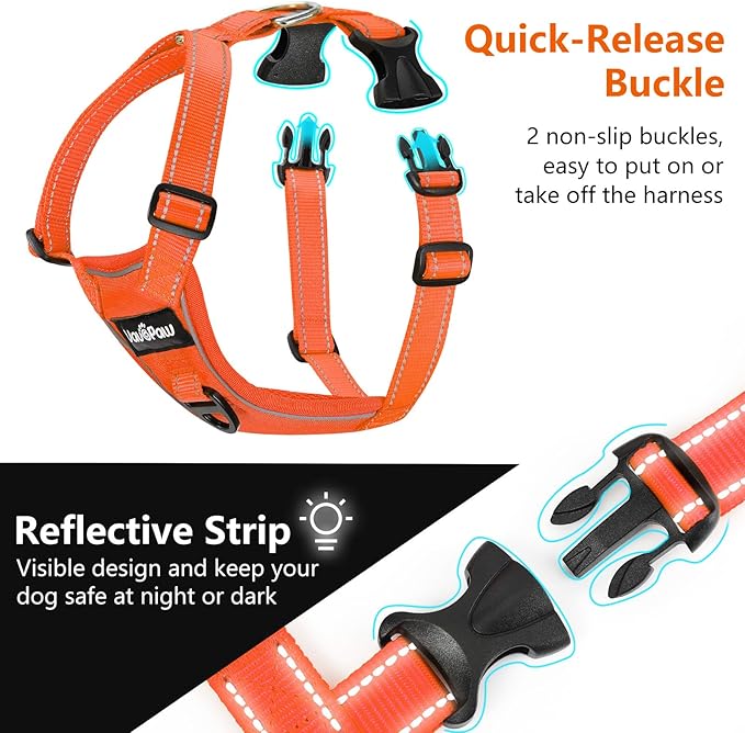 Dog Seat Belt Harness for Car, Dog Car Harness Adjustable Mesh Breathable & Dogs Seatbelt Safety Tether with Elastic Bungee for Small Medium Large Pets(Orange, L)