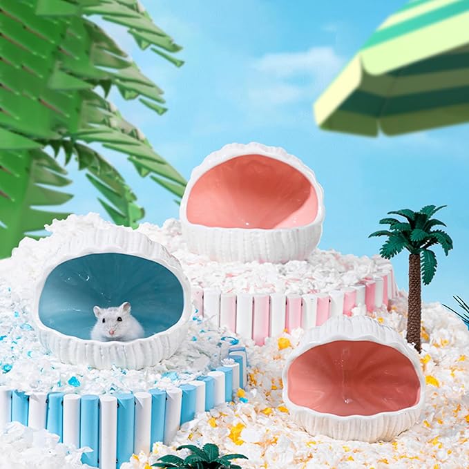 Ceramic Hamster Hideout Guinea Pigs House Guinea Pig Accessories Sand Bathes for Small Pets Hamster Accessories for Cages for Guinea Pigs Chinchillas Gerbils Hedgehogs (Pink)