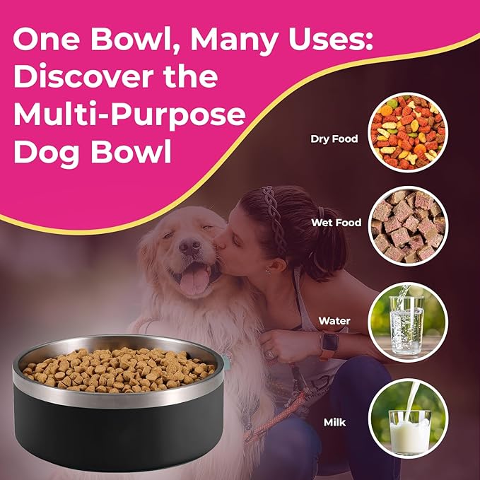 Dog Bowl - Vacuum Insulated Keeps Water Cool, Non-Slip Base, Easy Clean Interior, Durable Stainless Steel, Multiple Colors, Ideal for Travel, 32 Oz - Pet Bowl (Yellow)