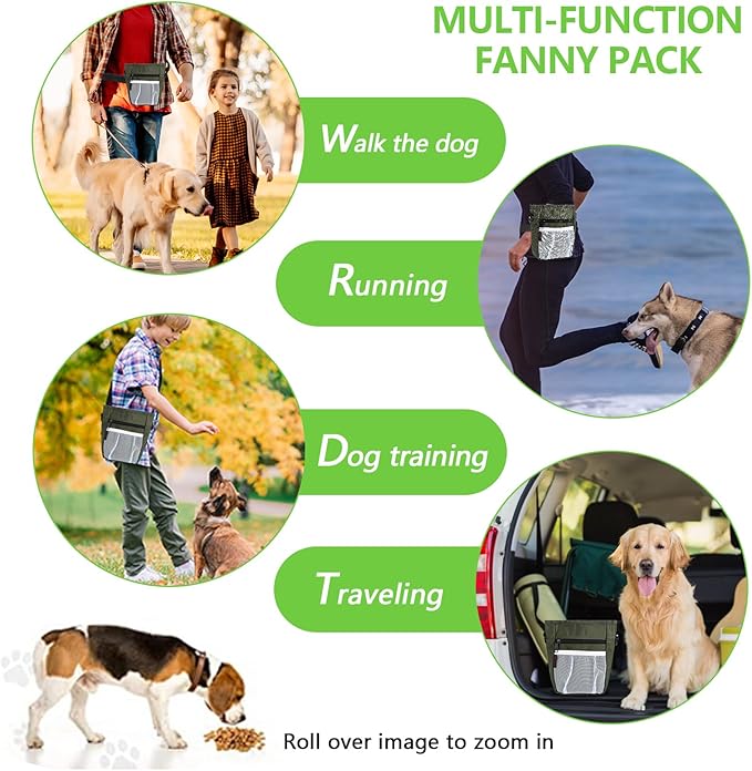 Dog Treat Pouches for Pet Training with Magnetic Closure Treat Pouches for Pet Training,Large Dog Treat Training Pouch and Dog Clicker,Training Treat Pouch Built-in Poop Bag Dispenser-Green