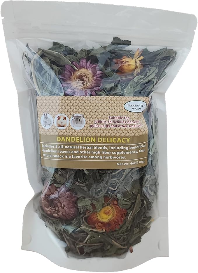 Dandelion Treat - High Fiber Food for Chinchillas, Guinea Pigs & Squirrels - 5 Herbal Blends, 6oz - Rabbit, Hamster & Small Pet Snack
