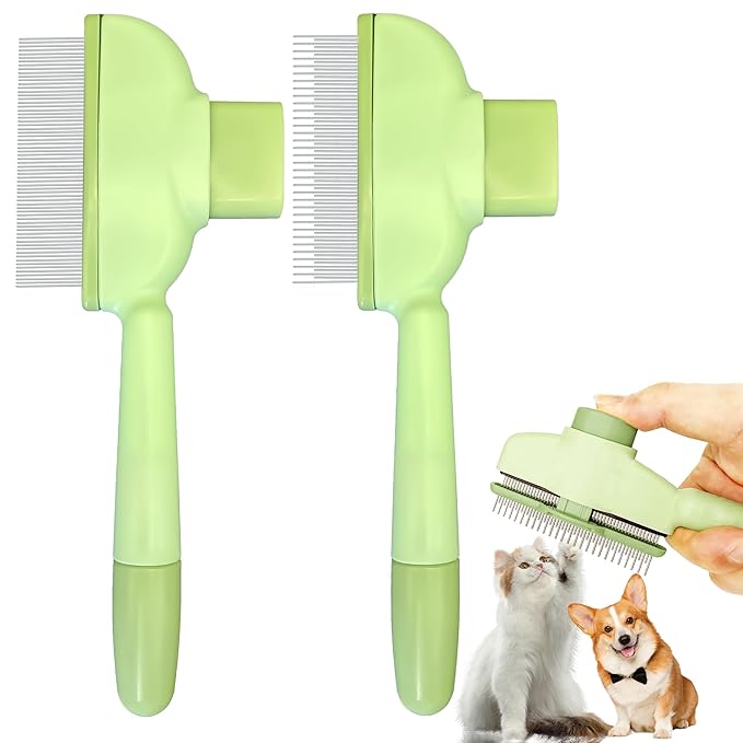 Flea Comb for Dogs and Cats with Release Button Fine Tooth Dog Comb for Grooming Massaging and Cleaning Remove Fleas Eggs Pet Hair Removal for Short and Long Hair 2 Pack