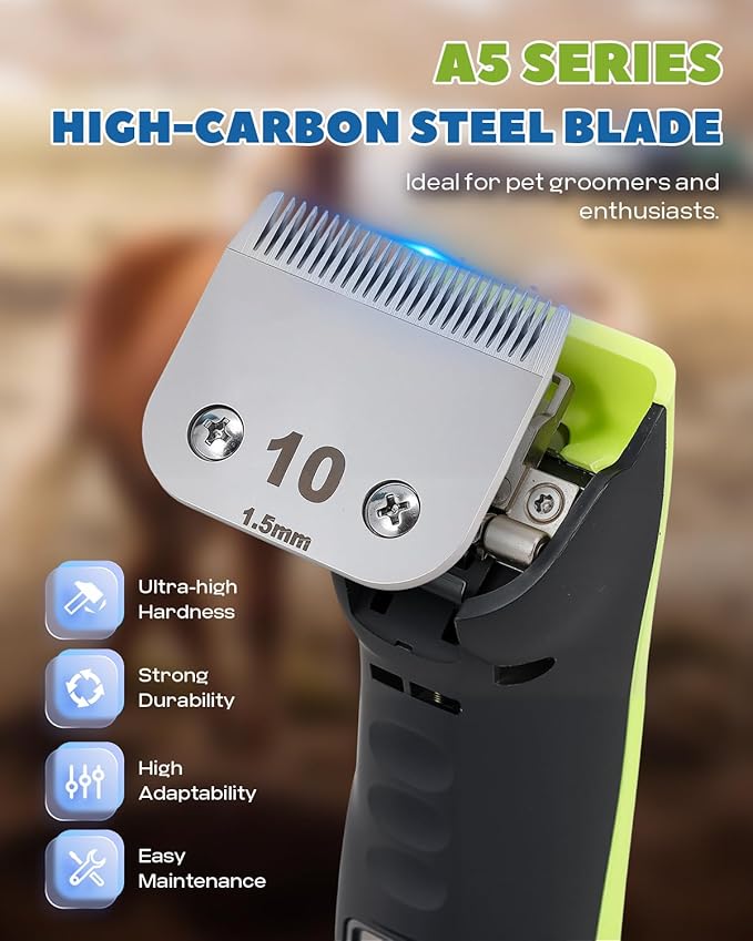 Cordless Horse Clippers, Professional Pet Grooming Clippers, 2 Speed Pet Trimmer with 4 Magnetic Guide Comb, Detachable Blade, Low Noise< 50db for Horse,Pony,Cat,Dog,Goat