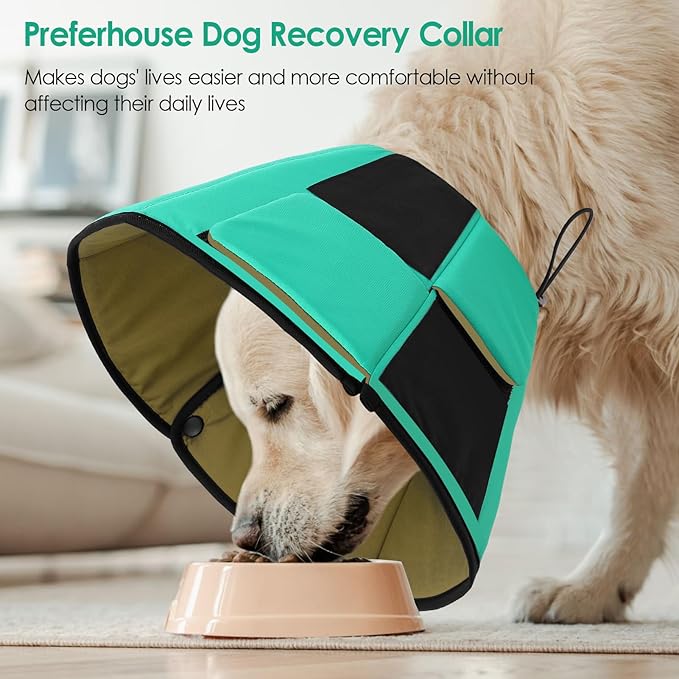 Dog Recovery Collar Cone for Medium Dogs, Adjustable Dog Cone Alternative After Surgery for Dogs to Stop Licking, Breathable Soft Cone for Medium Large Dogs, Green M